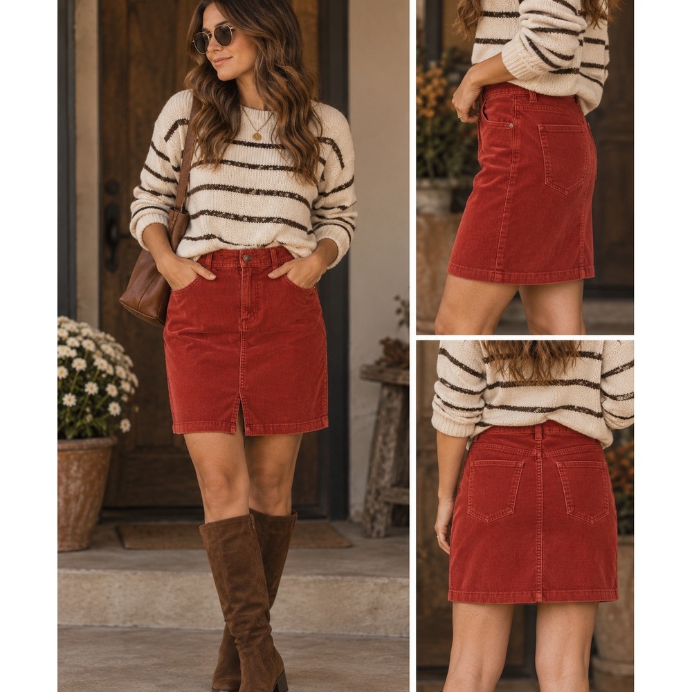 St. John's Bay Corduroy Skirt Women 12 Rust Stretch Casual Fall Y2K 90s